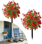 Outdoor Artificial Flowers Fake Plants, Artificial Topiary Balls with Ground Spikes, UV Resistant, Mix 4 Colors, 2 Pack, 20 inch, Garden Porch Patio Gravesite Indoor Decor (2 Pcs red) by Unknown