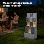 Sunlinua 48" Modern Grid Outdoor Water Fountain with Led Light - Image 4