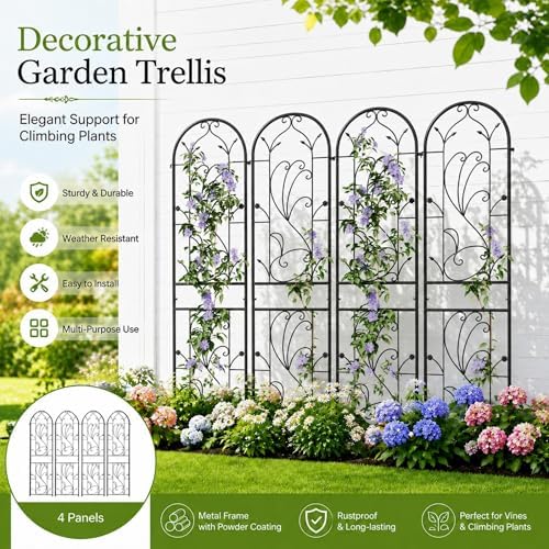 4-Pack 87" x 20" Sunflower Scroll Arch Black Metal Garden Trellises - Image 5