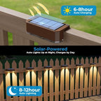 Peasur 12 Pack Solar Fence Lights Outdoor,Deck Light Solar Powered, IP65 Waterproof Led Riling Solar Lights Brown Frame for Outside Yard Step, Wram White - Image 3