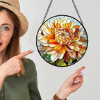 Orange White Flower Stained Glass Window Hanging Suncatcher Gifts 12" - Image 4