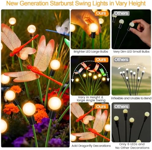 4 Pack Dragonfly Solar Garden Lights Outdoor, 24 LEDs Solar Firefly Lights - Image 3