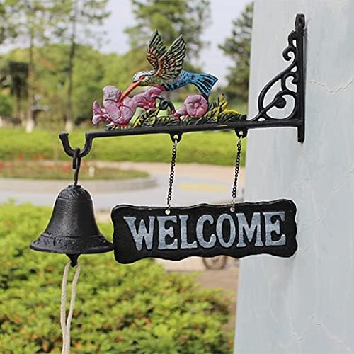 Cast Iron Doorbell Wall Bell Indoor Outdoor Din Cast Iron Doorbell with Welcome Sign Hummingbird Dinner Bells Farmhouse Wall Bell Hanging Bell Home Decoration Doorbell - Image 2