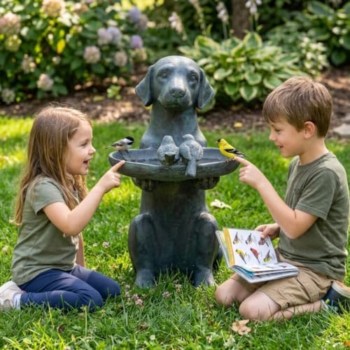Cynkeyee Outdoor-Statues Garden Decor Bird Bath - Large Dog Statue Bird Feeder Statues for Outside Yard Lawn Patio Gardening Gifts for Women Fairy Garden (Bronze) - Image 2