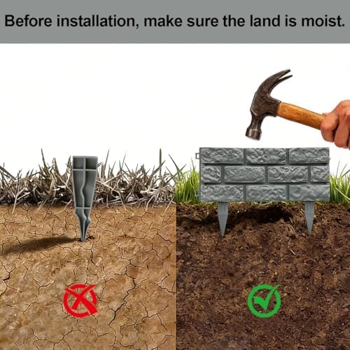 10 Pcs - Landscape Edging Faux Stone Garden Edging Border,17FT,7 in Tall Decorative Stone-Look Garden Border for Flower Bed Edging,Lawn,Landscaped Yard,Trees and Gardens,Grey - Image 3