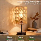 Rechargeable Outdoor Table Lamps, Rattan Boho Cordless Battery Operated Table Lamps, Patio Lamp for Living Room, Balcony, Bedside Decor- Set of 2 (Beige) - Image 3