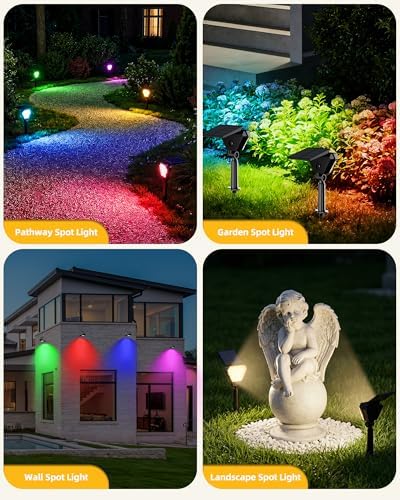 T-SUN Solar Lights Outdoor Waterproof, 6 Pack LED Solar Spot Lights, RGB - Image 6