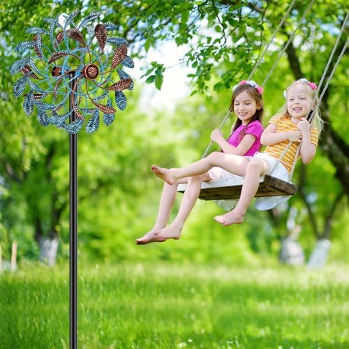 360° Wind Spinners Outdoor, Wind Sculptures Windmill with Metal Stake, 63.2" Kinetic Large Metal Yard Art Decor Spinners Pinwheels for Garden Outside Patio Lawn - Image 6