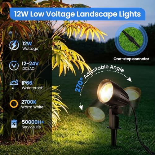 Low Voltage Landscape Lighting Kit 12W Plug & Play Outdoor Spotlight 4Pack - Image 2