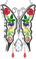 KY&BOSAM Butterfly Glass Crystal Pressed Flower Suncatchers Window Hanging by KYBOSAM