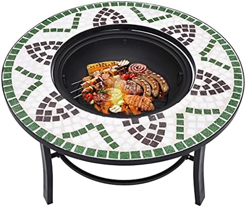Mosaic Fire Pit Green Steel Fire Pit Bowl with Grid and Tabletop for Outdoor Heating and BBQ Use 26.8" Ceramic - Image 5