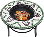 Mosaic Fire Pit Green Steel Fire Pit Bowl with Grid and Tabletop for Outdoor Heating and BBQ Use 26.8" Ceramic - Image 5