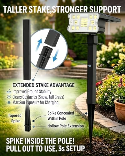 HGGH Solar Lights Outdoor Waterproof IP67, 60 LED 3 Lighting Modes Solar Spot Lights Outdoor for Yard Garden Pathway Landscape, Auto On/Off, Function 2 in 1(Cool White, 4 Pack) - Image 2