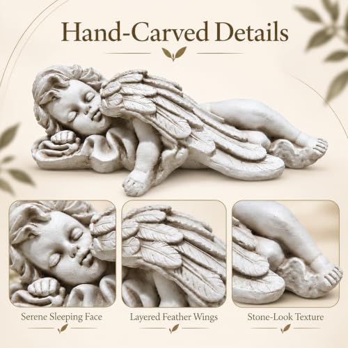 Lying Angel Garden Statue, Magnesium Oxide Outdoor Statue, Gray Yard Decor - Image 3