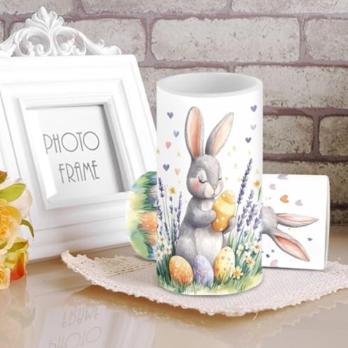 Floral Bunny Easter Egg Flameless Candles Battery Operated Candles with Timer Remote Control LED Pillar Lights for Easter Day Party Home Decorations - Image 4