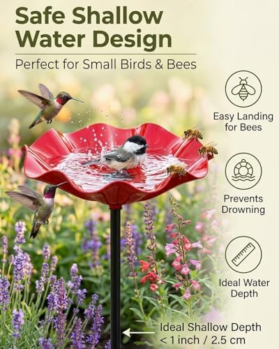 Bee Watering Station Metal Flower Garden Stakes Bird Bath Bowl Decorative Decor Mini Flowers Handmade Stake & Pollinator Water Baths for Outdoor Features Outside Grace on Feeder Birdbath - Image 3