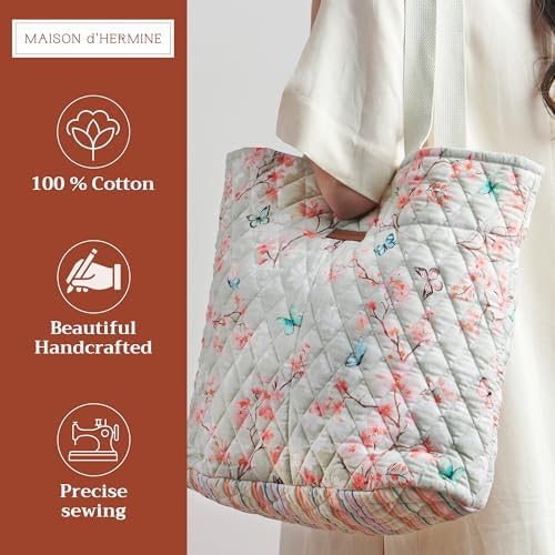 Maison d' Hermine Shopping Bags Cotton Quilted Tote Bag with Zipper Pockets - Image 4
