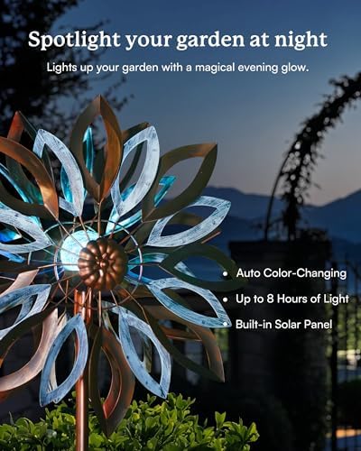 Yard Garden Wind Spinners with Solar Lights, Large Outdoor Metal Wind Spinners, Lawn Yard Art Garden Decor (22" W x 87" H) - Image 4