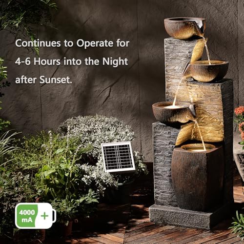Water Fountain 4 Tiers Outdoor Stone Texture Garden Fountains - Image 7