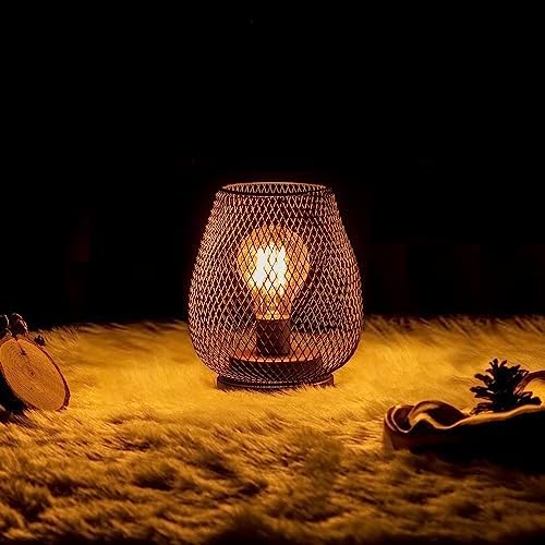 NEEDOMO Battery Operated Lamp Table Powered Lantern, Set of 4 Metal Cage Cordless Lamps with LED Bulb, Vintage Decorative Outdoor Lantern for Weddings, Parties, Patio, Events for Indoor Shelf Decor - Image 2