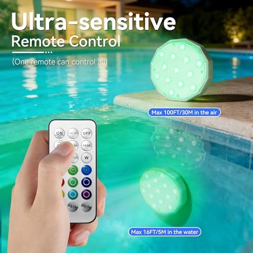 Ollny Pool Lights with Remote, Rechargeable Submersible LED Lights 3000mAh Battery, 16 Colors Changing IP67 Waterproof LED Puck Lights for Above Ground Pools, Inground Pool, Ponds, Hot Tubs 2 Pack - Image 5