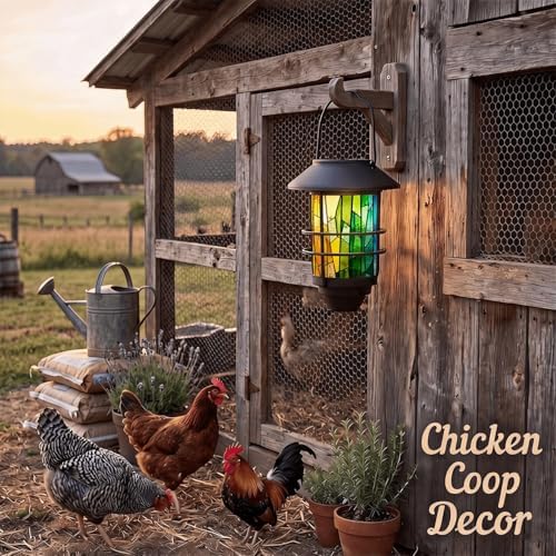 Solar Lanterns Outdoor Hanging Lights Colorful Stained Glass Window Glass Wall Lantern 2 Pack, Waterproof Decorative Solar Sconce with Wall Mount Kit for Garden Porch Fence Chicken Coop Summer Decor - Image 5