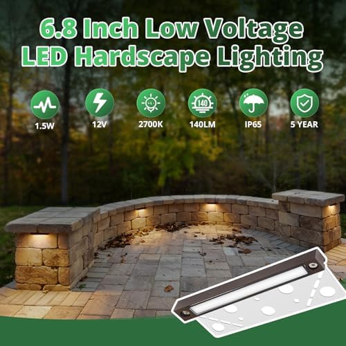 GKOLED 20Pack 6.8 Inches Hardscape Lights, Low Voltage Retaining Wall Lighting with Frosted Lens, 12V AC/DC Paver Light with 1.5W 2700K LED Chips, Outdoor Landscape Step Lights, Die-cast Aluminum - Image 2