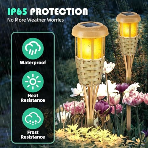 Solar Outdoor Lights, Solar Torch Lights Outdoor Flickering Flame, Outdoor Decorations for Patio Path Yard - 6 Pack - Image 3