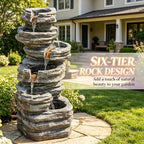 Freestanding Outdoor Fountain with Six-Tier Rock Design and LED Lighting - Image 3