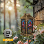 Solar Lantern Outdoor Waterproof Stained Glass Garden Decor LED Hanging Solar Lights Tabletop Lamp Gifts for Women Mom Outside Yard Patio Porch - Image 5