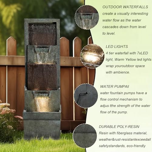Hamiedun 39.3”H Outdoor Garden Waterfall Fountain-Indoor Water Fountain with LED Lights, for Gardens, Landscaping, Patios, Balconies, Office,and Lawns for a Calming Oasis in Outdoor Living Art Decor - Image 4
