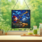 Gnome Stargazing Stained Glass Suncatcher – Square Hanging Window Panel for Home, Garden, Nursery, Halloween, Christmas, Memorial Day – Whimsical Glass Art Gift for Gnome Lovers pdylcp - Image 2