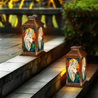 Solar Lantern Wolf Stained Glass Portrait Golden Sun Halo Blue Mosaic Wildlife Art Outdoor Waterproof Hanging Solar Light Outside Lights for Patio Yard House Lawn Decor Birthday Gifts for Women Mom - Image 6