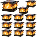 Dynaming 4x4 Solar Post Cap Lights Outdoor with Flickering Flame Light, 12 Pack Black Shell Fence Post Solar Lights Fit Vinyl/Wooden Posts, Brightness LED Lighting Decor for Garden Deck Patio by Dynaming