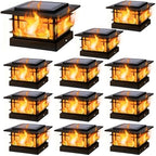 Dynaming 4x4 Solar Post Cap Lights Outdoor with Flickering Flame Light, 12 Pack Black Shell Fence Post Solar Lights Fit Vinyl/Wooden Posts, Brightness LED Lighting Decor for Garden Deck Patio by Dynaming