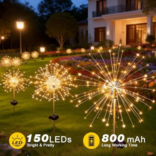 Solar Fireworks Lights for Outside Fairy Garden Warm White 8 Pack - Image 2