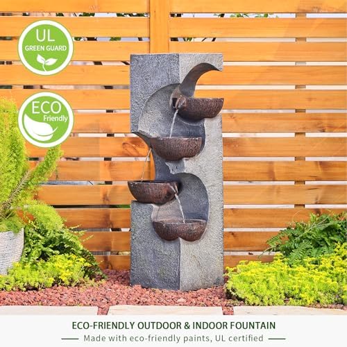 Bumilgar 36.2" H 4-Tier Water Fountain Outdoor Floor Standing, Outdoor Fountains and Waterfalls with LED Lights and Bowls for Garden, Patio, Backyard, Deck, Porch and Home Art Decor - Image 3