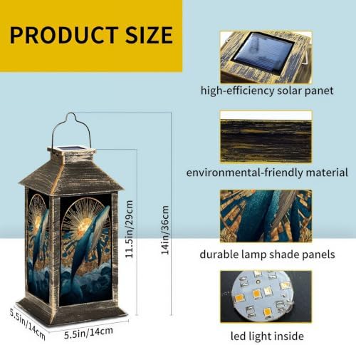 Solar Lantern Abstract Ocean Whale Suncatcher Stained Glass Decor Outdoor Waterproof Garden Hanging Lantern Solar Powered Lighting Outside Solar Light for Patio Yard Camping, Gifts for Women Mom - Image 2