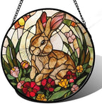 Rabbit Stained Glass Window Hanging Easter Suncatcher Gifts for Women 15" by amderven