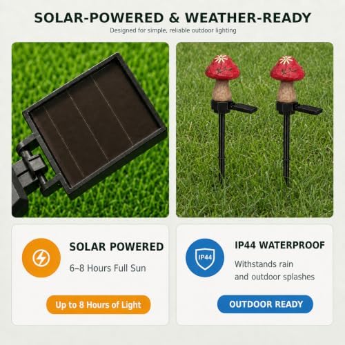 Solar Mushroom Lights Outdoor, 2 Pack Waterproof Decorative Garden Pathway Lights, Hand-Painted Resin Fairy Garden Decor for Yard Lawn Patio Walkway, Unique Gift for Women Garden Lovers - Image 6