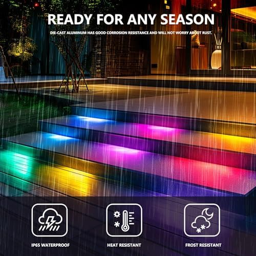 8 Pack 7 inch RGB LED Hardscape Lighting Step Lights Retaining Wall Lights with Color Changing & Warm White Mode Low Voltage Landscape Paver Lights Waterproof Deck Lights for Outside Stairs Yard - Image 4