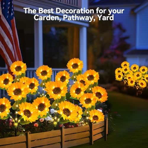 KOOPER Solar Lights Outdoor Garden Decor - Upgraded 6 Pack Solar Garden Lights with 18 Bigger Sunflower Lights, Solar Flowers Outdoor Waterproof for Flower Bed Yard Decor, Gift for Women Mom Grandma - Image 6