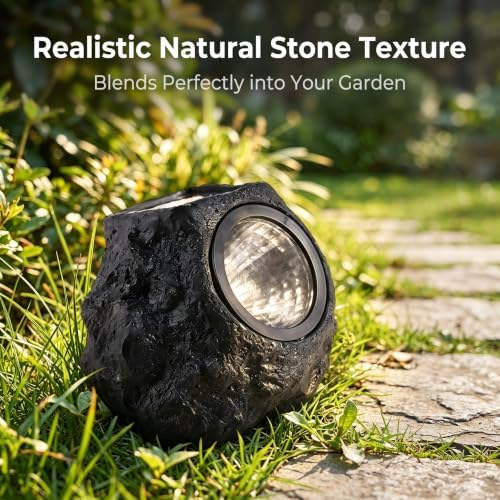 Solar Rock Lights Outdoor, 2 Pack Warm White LED Garden Stone Lights, Realistic Rock Design,Wireless Solar Powered Pathway Lights, IP65 Waterproof Landscape Spotlights for Yard Patio Lawn - Image 2