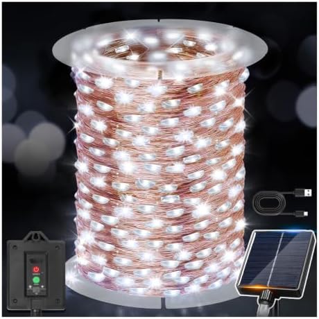 KNONEW 203FT 600LED Solar Fairy String Lights Outdoor Cool White 8 Modes by KNONEW