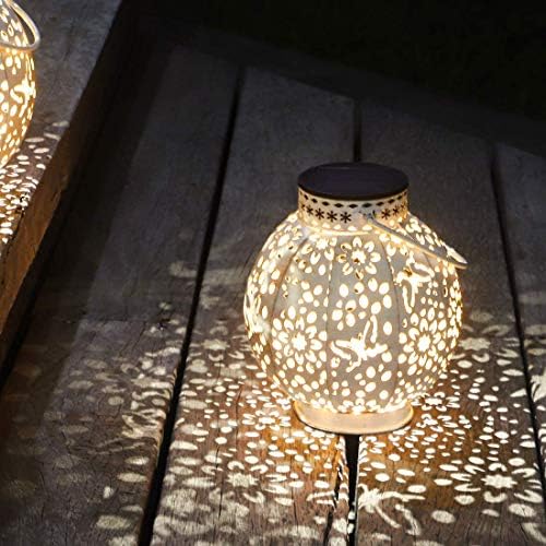 2-Pack Solar Lantern Outdoor Hanging Lights Waterproof Metal LED Decorative Lights with Shadow Casting for Patio Garden Yard Tabletop（White） - Image 4