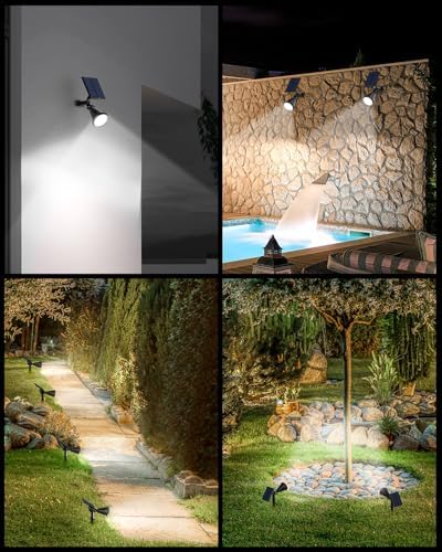 Solar Spot Lights Outdoor, 8 Pack Outdoor Solar Lights for Yard, 4 Lighting Mode Solar Landscape Spotlights with Auto On/Off, 2-in-1 Waterproof Wall Lights for Garden, Walkway (Cool White) - Image 2