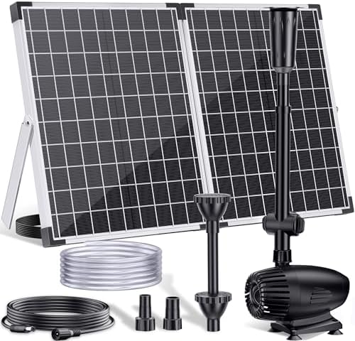 POPOSOAP 55W Solar Fountain Pump, 480GPH Solar Pond Pump with Dry-Run Protection, Solar Powered Water Pump with 17Ft Cord & 10Ft Extension Cable, PVC Tubing for Ponds, Garden, Waterfall, Hydroponics by POPOSOAP