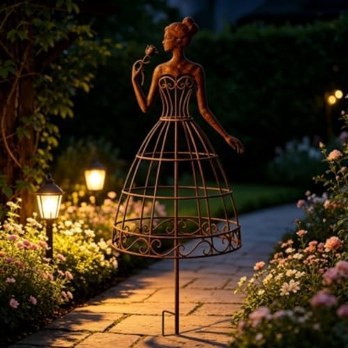 Metal Lady Garden Trellis for Climbing Plants, Decorative Dress‑Shaped Plant Support Stake, Vintage Rust‑Finish Flower Trellis for Yard Lawn Patio Outdoor Decor (3) - Image 5