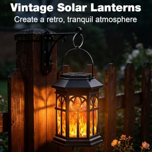 2 Pack Solar Lantern Outdoor Lights, Upgraded Flame Solar Lanterns Lights Outdoor Waterproof, Auto On/Off Hanging Lantern, Solar Powered Lanterns for Yard Patio Path Garden Decor - Image 5