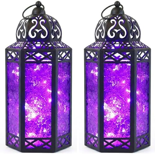 Vela Lanterns Decorative Indoor Lantern with LED Lights, Purple, L, 2-Pack by VelaCandleLanterns